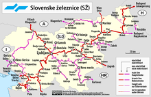 Railway network Railway map of Slovenia.png