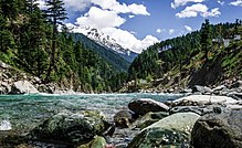 Northern parts of the province feature forests and dramatic mountain scenery, as in Swat District. River Swat Pakistan 3.jpg