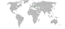 Map indicating locations of Romania and United Arab Emirates