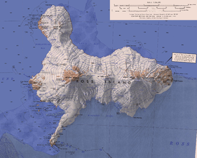 Map of Ross Island with Caughley Beach (top left)