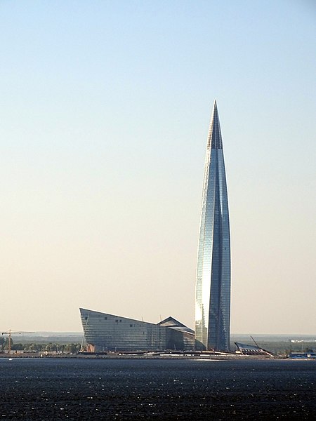 Gazprom's headquarters in the Lakhta Center in Saint Petersburg, the tallest building in Europe