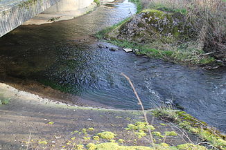 The Schwarzbach (right) flows into the Elmbach (from back to left)