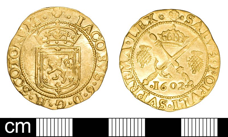 File:Scottish Post Medieval coin, Sword and sceptre piece of James I (coin 17) (FindID 643649).jpg