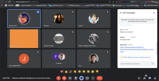 Screenshot of Women's Month Datathon on Commons workshop participants 2023-03-22 at 7-8 PM IST