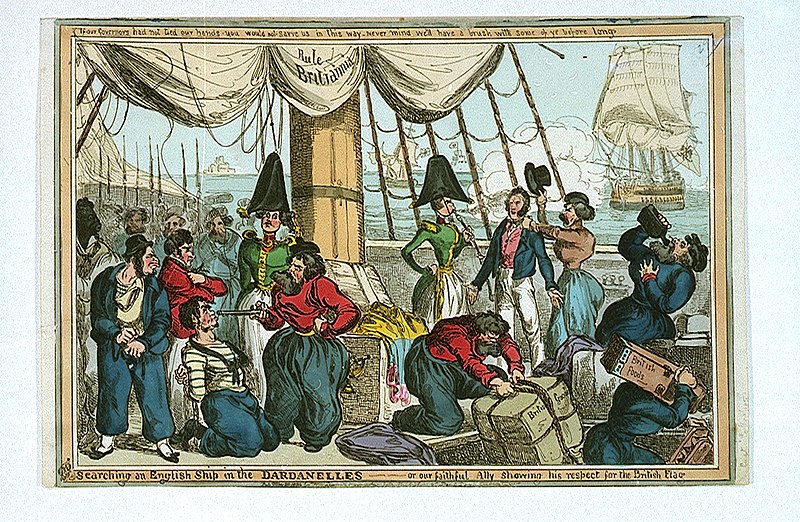 File:Searching an English ship in the Dardanelles - or our faithful Ally showing his respect for the British Flag (caricature) RMG PW3921.jpg