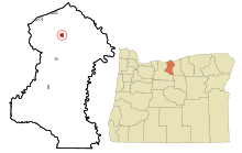 Шерман Каунти Орегон Инкорпорированные и некорпоративные территории Wasco Highlighted.svg