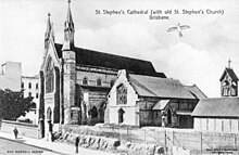All Hallows' School 1861-1863 location within the building in the foreground of St Stephen's Cathedral, c. 1910 St Stephen's Cathedral, Brisbane (c. 1910).jpg