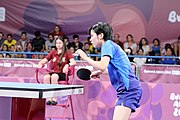 Deutsch: Tischtennis bei den Olympischen Jugendspielen 2018; Tag 9, 15. Oktober 2018; Mixed, Finale, Mixed-Doppel – Miu Hirano (JPN) gegen Sun Yingsha (CHN) 2:3 English: Table tennis at the 2018 Summer Youth Olympics at 15 October 2018 – Mixed Final, Mixed-Double – Miu Hirano (JPN) Vs Sun Yingsha (CHN) 2:3