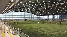Indoor pitch at its full extent during an amateur match Toryglen Regional Football Centre.jpg