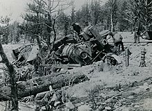 Train wreck in Leavick, Colorado in 1897 Train wreck, Leavick, c. 1897 - DPLA - 31fb7e75eaa29c21897c532951de438c (cropped).jpg