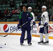 Green at Vancouver Canucks training camp in 2015. Travis Green.jpg