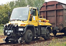 Road-rail vehicle (Unimog on rails).