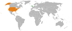 Map indicating locations of UK and USA