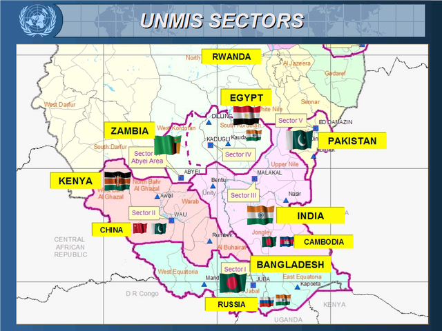 Truppenstellernationen und ihre Sektoren bei UNMIS