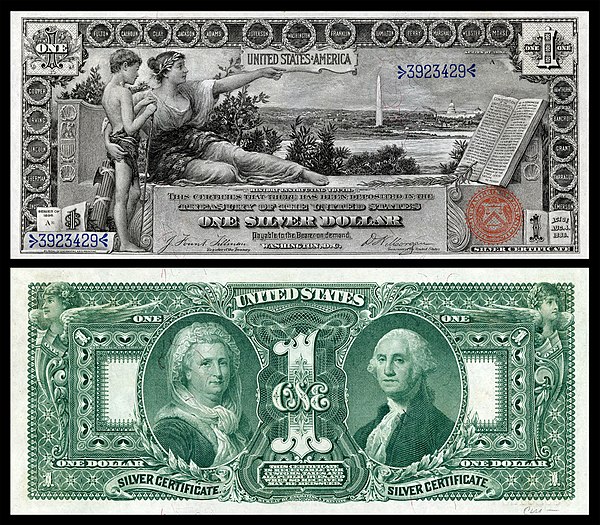 Educational Series one-dollar silver certificate (1896). National Numismatic Collection