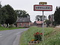 Urvillers (Aisne) city limit sign.JPG