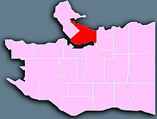Location of Downtown Vancouver shown in red.