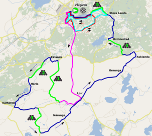 Circuit court, 11 km, parcouru 3 fois au total Circuit moyen, 15,2 km, parcouru 3 fois au total Début du circuit long Fin du circuit long, 66,7 km, parcouru 1 fois