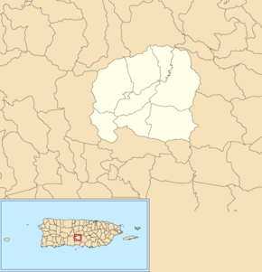Villalba map with barrio subdivisions Villalba, Puerto Rico locator map.png