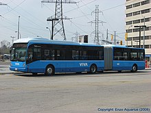 Viva uses a special fleet of high-end NovaBus and Van Hool buses. Viva bus 7201.jpg