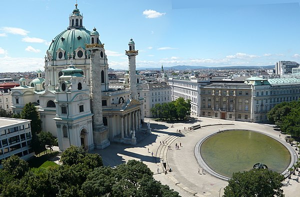 Karlskirche on Karlsplatz, Vienna.