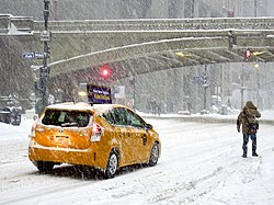 Heavy snowfall and strong winds during a 2016 blizzard in New York City Winter Storm Jonas 2016 NYC Pershing Square.jpg