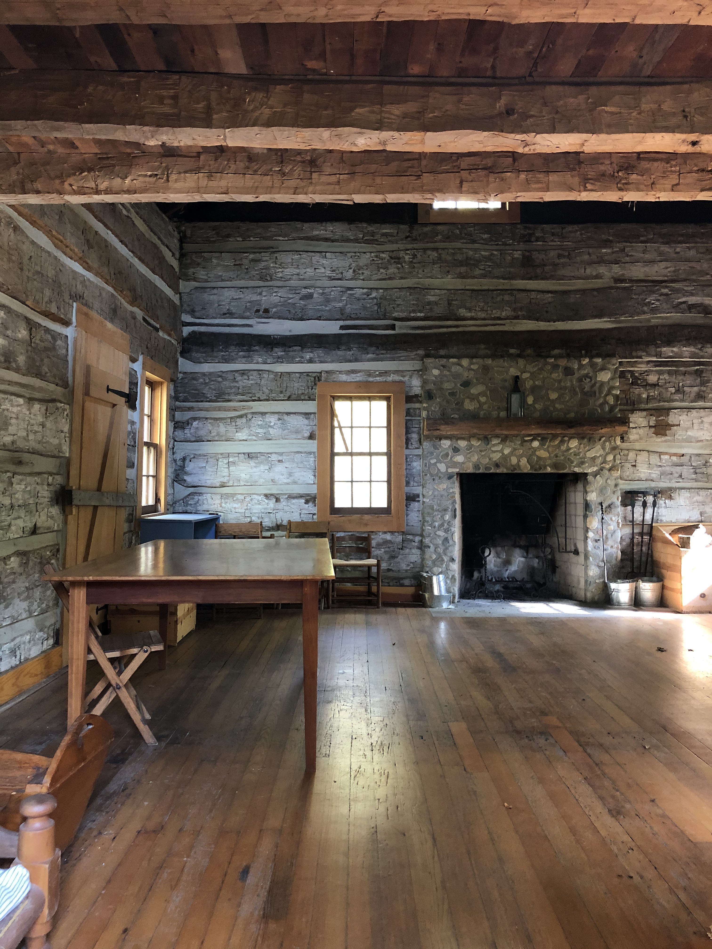 log cabin interior fireplace