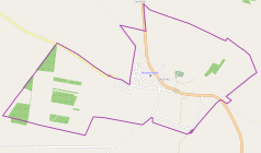 Mapa konturowa Wysokiej, blisko centrum na prawo znajduje się punkt z opisem „Cmentarz żydowski w Wysokiej”