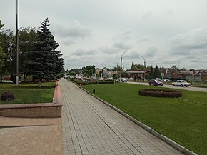 Oktyabrskaya-straat in de buurt van het dorpspark