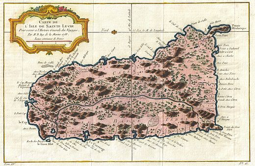 Kaart van Saint Lucia uit 1758