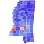 Carte des résultats de l'élection du Sénat des États-Unis de 1966 dans le Mississippi par county.svg