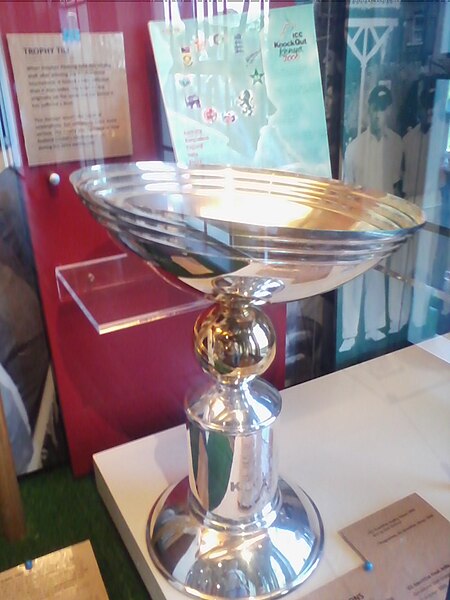 The 2000 ICC KnockOut Trophy on display at the New Zealand Cricket Museum, Wellington.