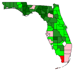 Election results by county.
Less than 50% voted for Amendment 2
Less than 60% voted for Amendment 2
More than 60% voted for Amendment 2
More than 70% voted for Amendment 2
More than 80% voted for Amendment 2 2008FLamend2.png