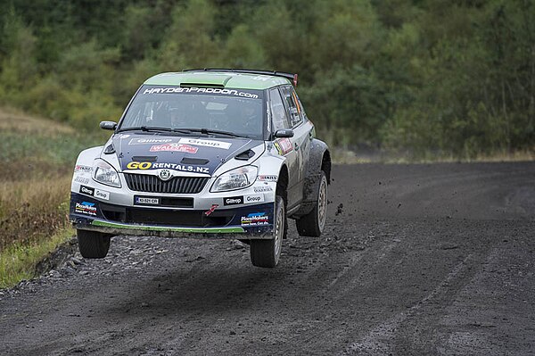 Haydon Paddon and John Kennard during Rally GB, contesting the 2012 SWRC in a Škoda Fabia S2000