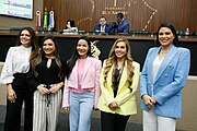 Mayra Dias with the other female deputies from Amazonas. From left to right: Alessandra Campelo, Joana Darc, Mayara Pinheiro, Débora Menezes and Mayra Dias (7 February 2023)
