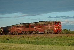 Locomotive 2TE116-964 of Russian railway operator Transoil, between stations Tapa and Lehtse, Estonia 2TE116-964 TO Tapa - Lehtse.jpg