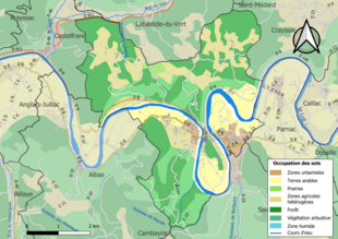 Barevná mapa znázorňující využití půdy.