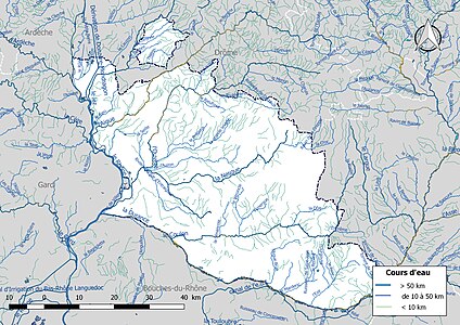 Carte de l'ensemble du réseau hydrographique de Vaucluse.