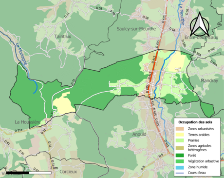 Carte en couleurs présentant l'occupation des sols.