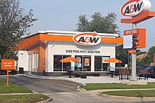 A standalone A&W restaurant in Tottenham, Ontario, in 2022 A&W Tottenham Ontario (52362226574).jpg