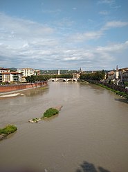 The Adige flowing through Verona, as seen from the Castelvecchio Bridge.