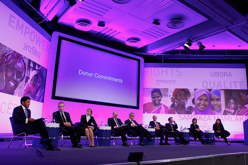 File:Administrator of USAID, Dr Raj Shah (far left), chairs the Donor Commitments panel at the London Summit on Family Planning (7549527208).jpg