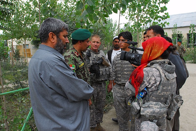 File:Afghan National Army Commander and U.S. Army Civil Affairs Officer Participate in AFN Interview at Site of New School in Kabul Province DVIDS308636.jpg