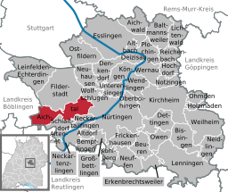 Läget för Aichtal i Landkreis Esslingen