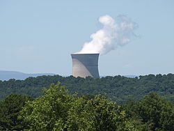 The nuclear reactors at Arkansas Nuclear One in Russellville provide the state of Missouri and other states with electricity. Arkansas Nuclear One cooling tower.jpg