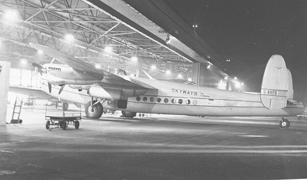 Avro York of Skyways being serviced at Manchester Airport during a trooping flight to Jamaica in 1952