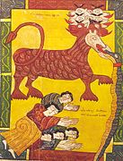 Escorial Beatus, f. 108v: Worship of the beast and dragon