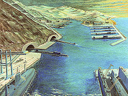 Artist impression of a Soviet ballistic missile submarine base during the 1980s