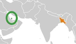 Mapa označující umístění Kataru a Bangladéše