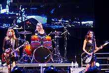 Pop rock band the Bangles reached number one in January with their song "Walk Like an Egyptian". Bangles at Festival of Friends 2012.jpg